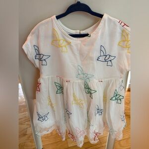 ☺️Hanna Anderson Girls Sz 3 Embroidered Bird Dress White Boho Cottagecore Summer
